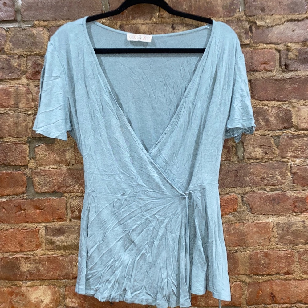 light blue wrap shirt